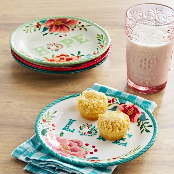 🎄 New Pioneer Woman Merry Meadow Assorted 7.3 Inch Appetizer Plates Set - Picture 10 of 10
